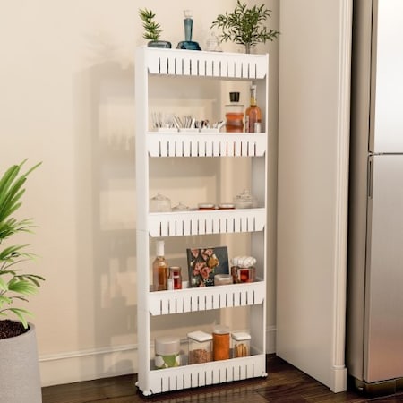 Hastings Home 5-tier Hastings Home Slim Rolling Cart, Laundry Room, Bathroom, Kitchen Organizer on Wheels, White 951611JLQ